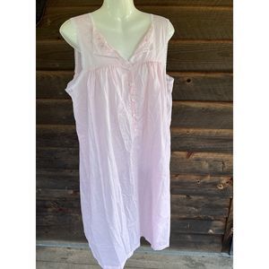 Vtg Merville Sheer Cotton Nightgown Sleeveless Embroidered Lg